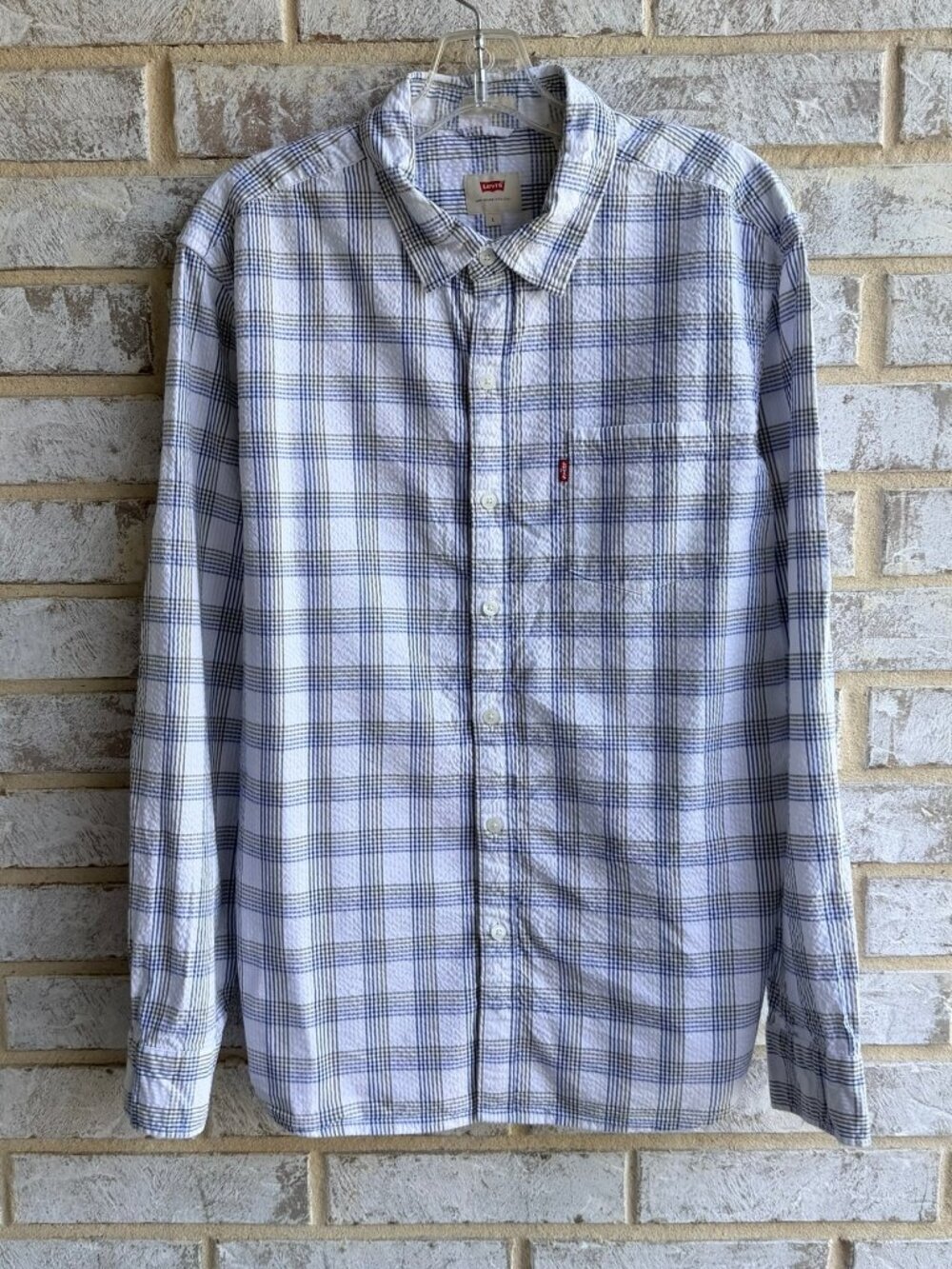 Levi's Long Sleeve Button Up Collared Plaid Cotton Blend Shirt Men's Size L